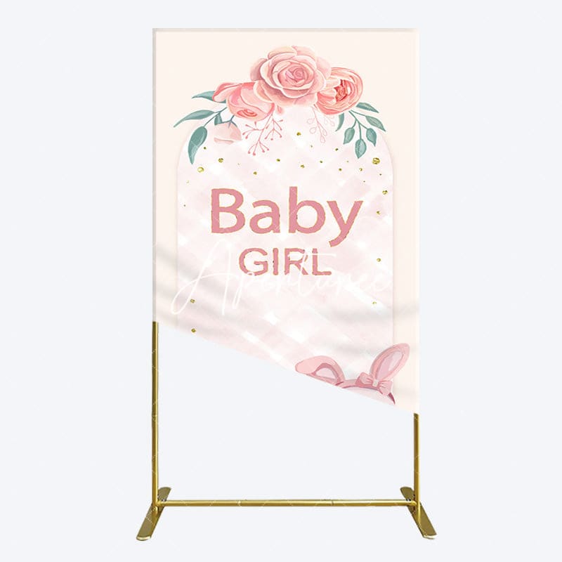 Aperturee - Aperturee Floral Rabbit Baby Girl Gender Reveal Rectangle Backdrop