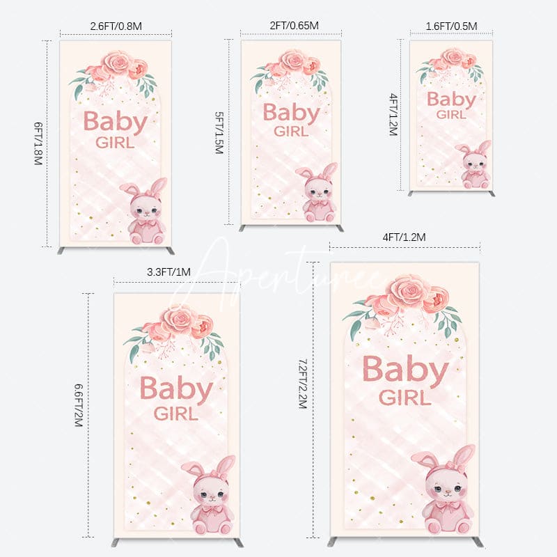 Aperturee - Aperturee Floral Rabbit Baby Girl Gender Reveal Rectangle Backdrop