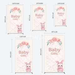 Aperturee - Aperturee Floral Rabbit Baby Girl Gender Reveal Rectangle Backdrop