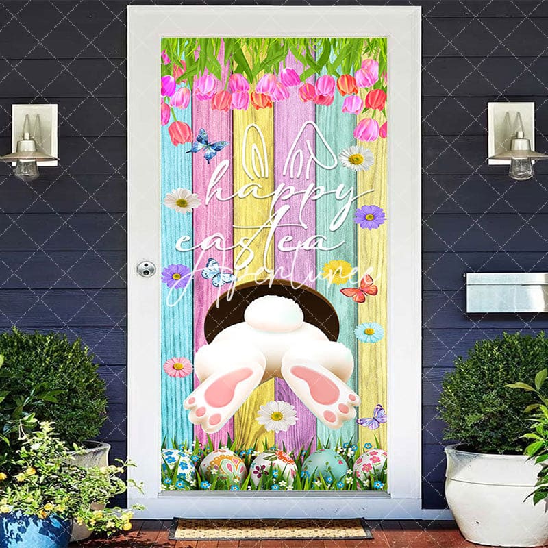 Aperturee - Aperturee Floral Rabbit Colorful Wood Happy Easter Door Cover