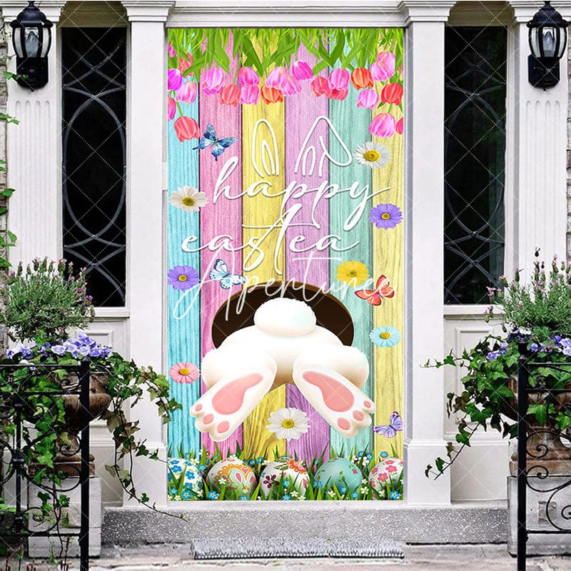 Aperturee - Aperturee Floral Rabbit Colorful Wood Happy Easter Door Cover