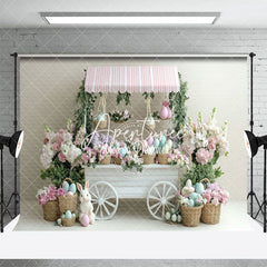 Aperturee - Aperturee Floral Rabbit Eggs With Trolley Easter Backdrop