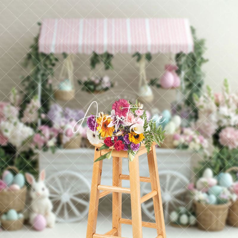 Aperturee - Aperturee Floral Rabbit Eggs With Trolley Easter Backdrop