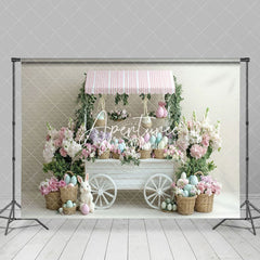 Aperturee - Aperturee Floral Rabbit Eggs With Trolley Easter Backdrop