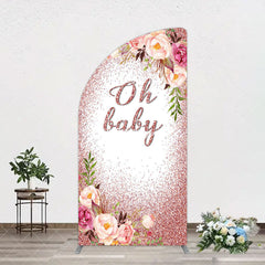 Aperturee - Aperturee Floral Rose Gold Glitter Arch Baby Shower Backdrop