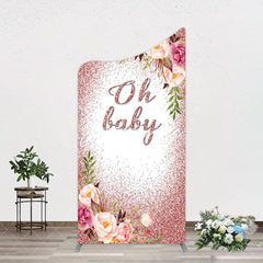 Aperturee - Aperturee Floral Rose Gold Glitter Arch Baby Shower Backdrop