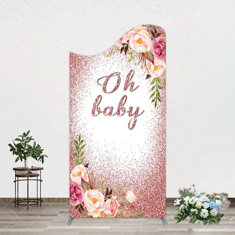 Aperturee - Aperturee Floral Rose Gold Glitter Arch Baby Shower Backdrop