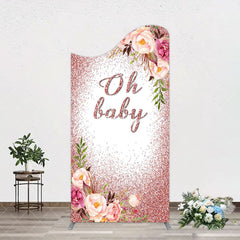 Aperturee - Aperturee Floral Rose Gold Glitter Arch Baby Shower Backdrop