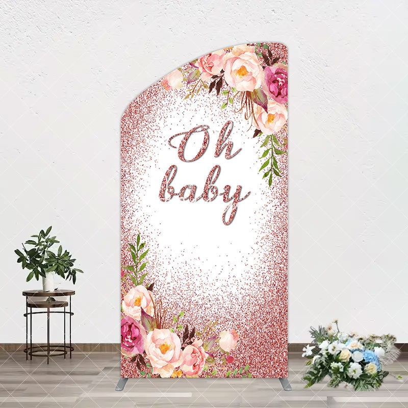 Aperturee - Aperturee Floral Rose Gold Glitter Arch Baby Shower Backdrop