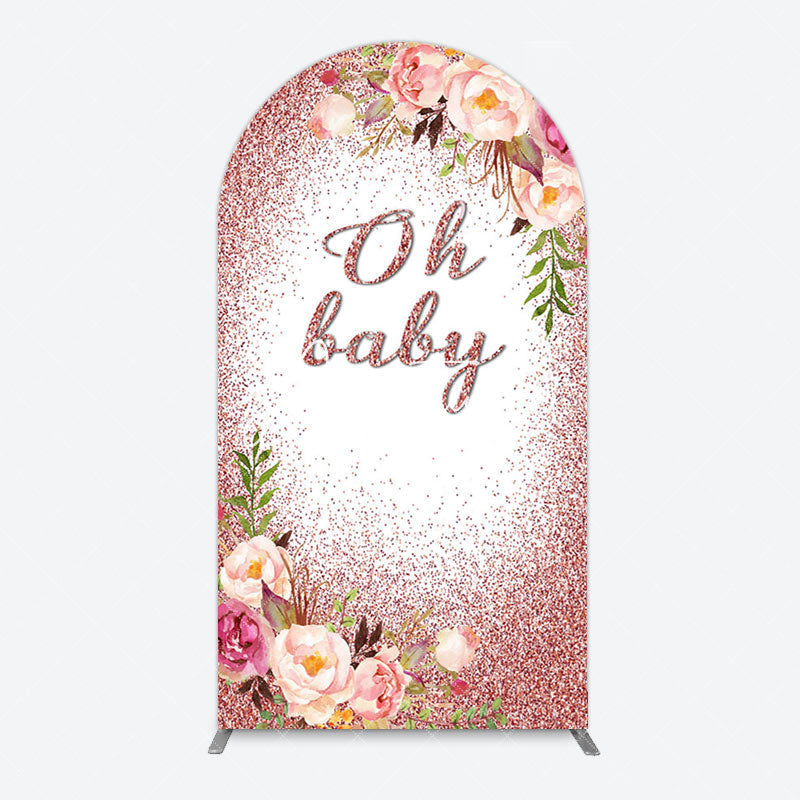 Aperturee - Aperturee Floral Rose Gold Glitter Arch Baby Shower Backdrop