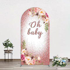 Aperturee - Aperturee Floral Rose Gold Glitter Arch Baby Shower Backdrop