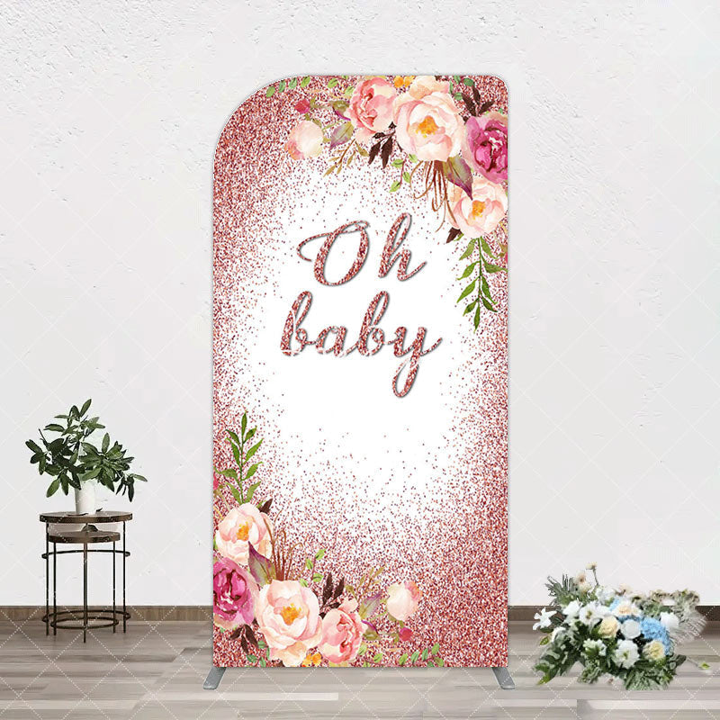 Aperturee - Aperturee Floral Rose Gold Glitter Arch Baby Shower Backdrop