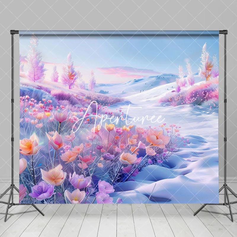 Aperturee - Aperturee Floral Snow Mountain Natural Scene Backdrop For Photo