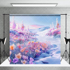 Aperturee - Aperturee Floral Snow Mountain Natural Scene Backdrop For Photo