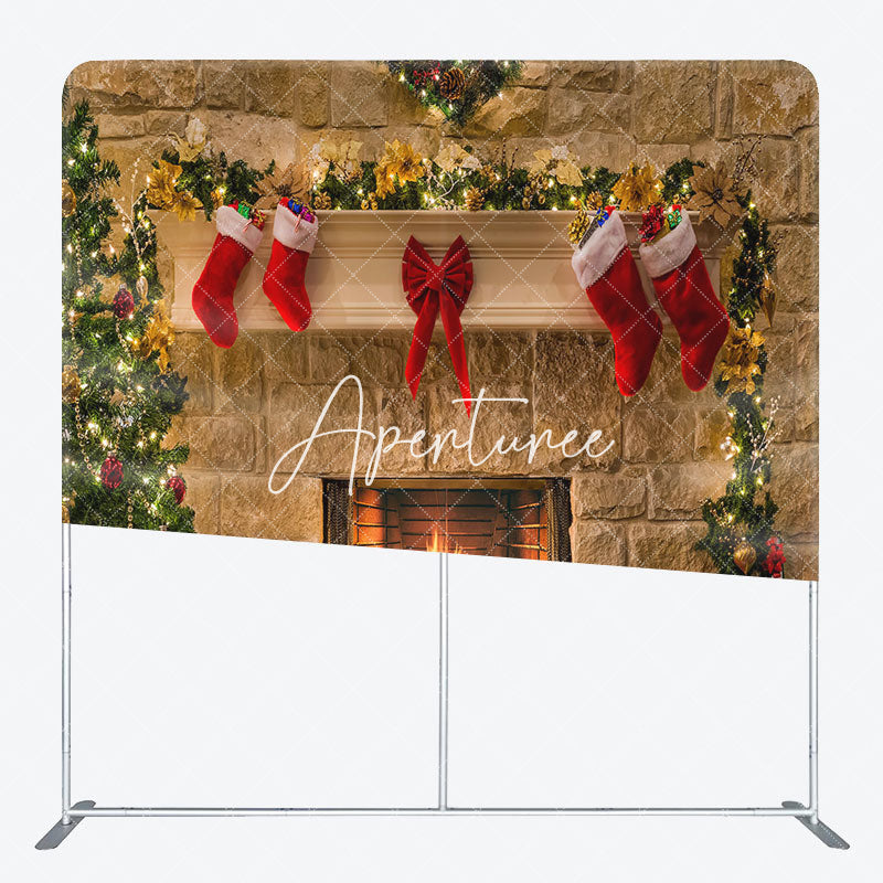 Aperturee - Aperturee Floral Socks Fireplace Christmas Pillow Case Backdrop