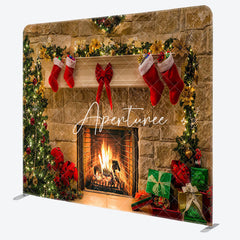 Aperturee - Aperturee Floral Socks Fireplace Christmas Pillow Case Backdrop