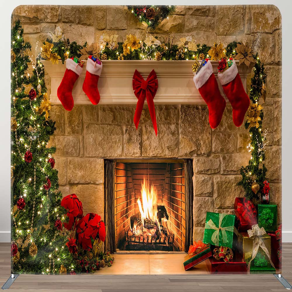 Aperturee - Aperturee Floral Socks Fireplace Christmas Pillow Case Backdrop