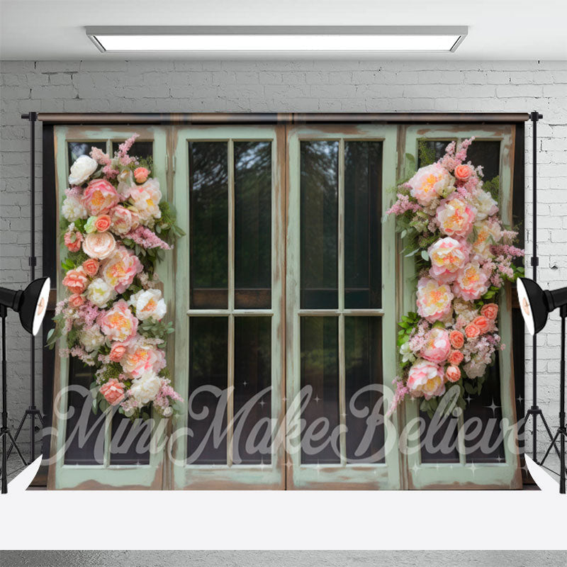 Aperturee - Aperturee Floral Spring Wooden Room Set Backdrops for Photo