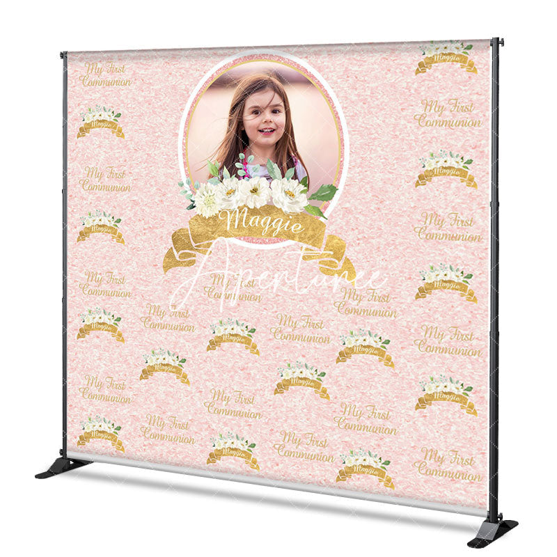 Aperturee - Aperturee Floral Step And Repeat Custom 1st Communion Backdrop