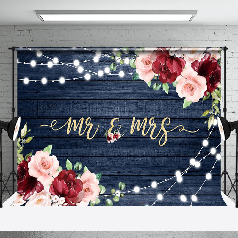 Aperturee - Aperturee Floral Sweet Elegant Lighting Wood Wedding Backdrop