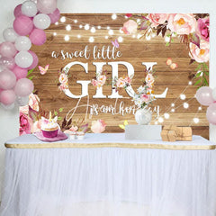 Aperturee - Aperturee Floral Sweet Little Girl Wooden Baby Shower Backdrop