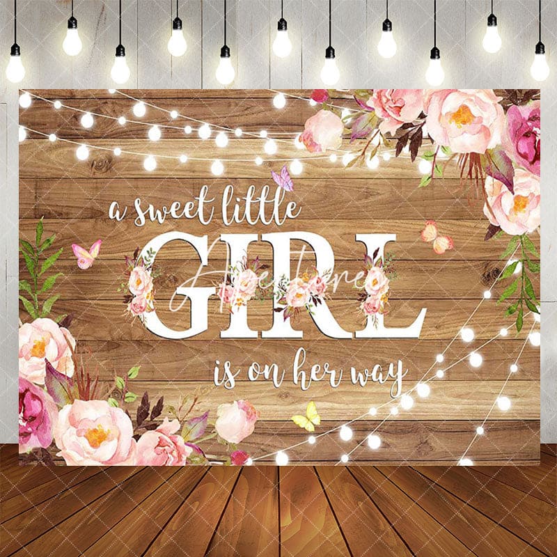 Aperturee - Aperturee Floral Sweet Little Girl Wooden Baby Shower Backdrop