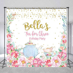 Aperturee - Aperturee Floral Tea For Three Custom Name Birthday Backdrop