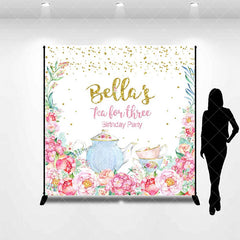 Aperturee - Aperturee Floral Tea For Three Custom Name Birthday Backdrop