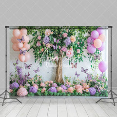 Aperturee - Aperturee Floral Tree Butterfly Balloon Cake Smash Backdrop