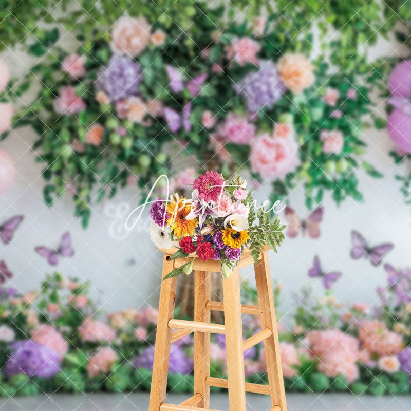 Aperturee - Aperturee Floral Tree Butterfly Balloon Cake Smash Backdrop