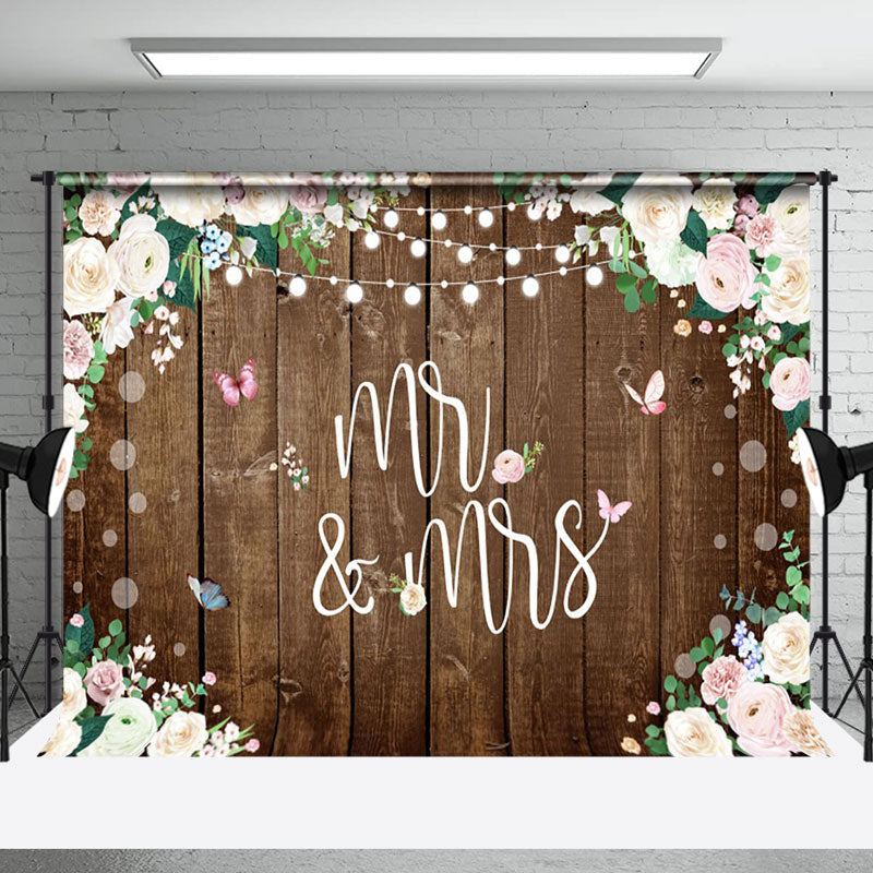 Aperturee - Aperturee Floral With Butterfly Sweet Woonden Wedding Backdrop