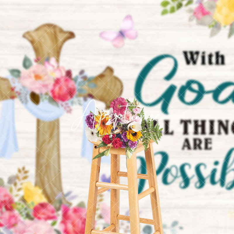 Aperturee - Aperturee Floral With God All Things Possible Easter Backdrop