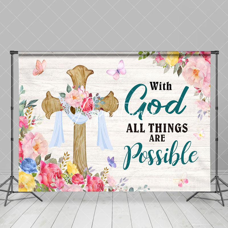 Aperturee - Aperturee Floral With God All Things Possible Easter Backdrop