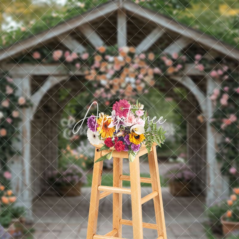 Aperturee - Aperturee Floral Wood House Greeny Spring Scenery Backdrop