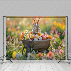 Aperturee - Aperturee Floral Wooden Truck With Bunny Bokeh Easter Backdrop