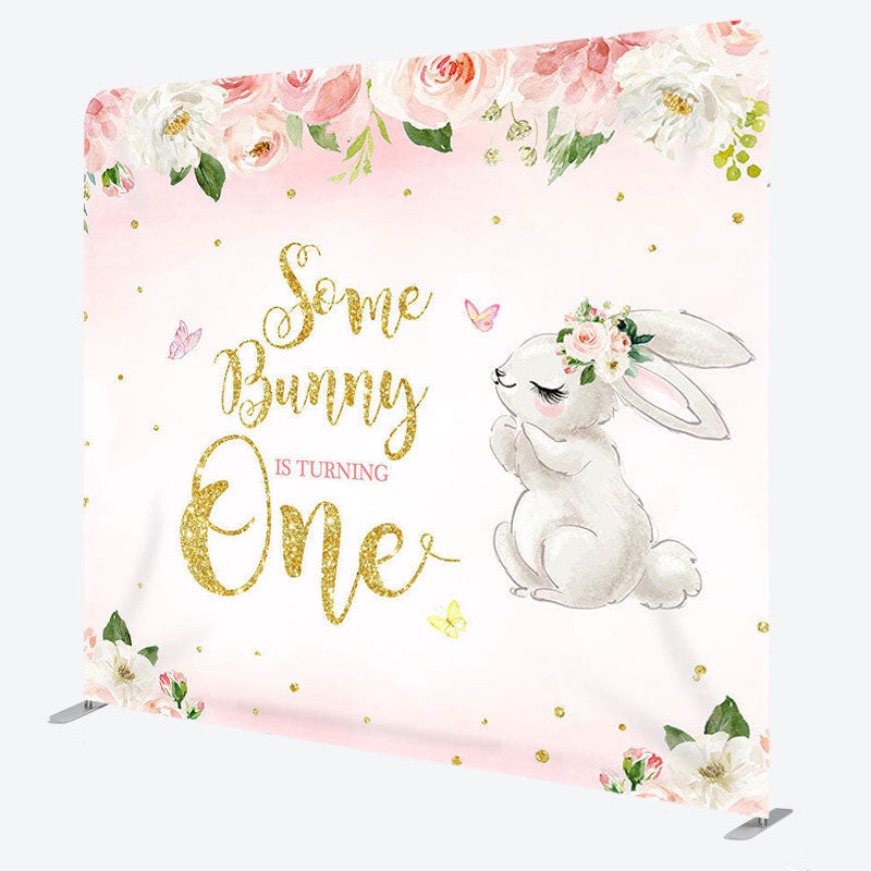 Aperturee - Aperturee Flower And Rabbit Fabric Backdrop Cover for Birthday