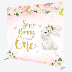 Aperturee - Aperturee Flower And Rabbit Fabric Backdrop Cover for Birthday