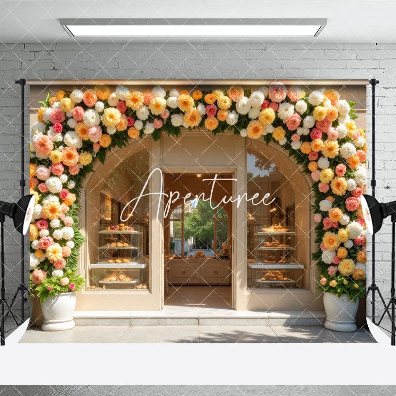 Aperturee - Aperturee Flower Arch Garland Dessert Shop Photo Backdrop