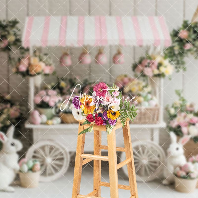 Aperturee - Aperturee Flower Basket Pink Trolley Rabbit Eggs Easter Backdrop