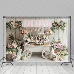 Aperturee - Aperturee Flower Basket Pink Trolley Rabbit Eggs Easter Backdrop