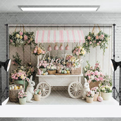 Aperturee - Aperturee Flower Basket Pink Trolley Rabbit Eggs Easter Backdrop