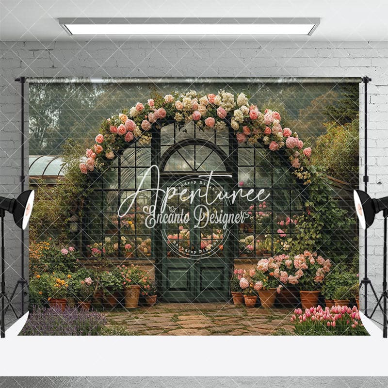 Aperturee - Aperturee Flower Shed Arch Door Greeny Spring Photo Backdrop