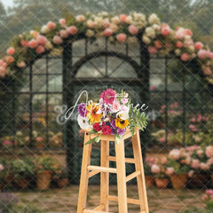 Aperturee - Aperturee Flower Shed Arch Door Greeny Spring Photo Backdrop