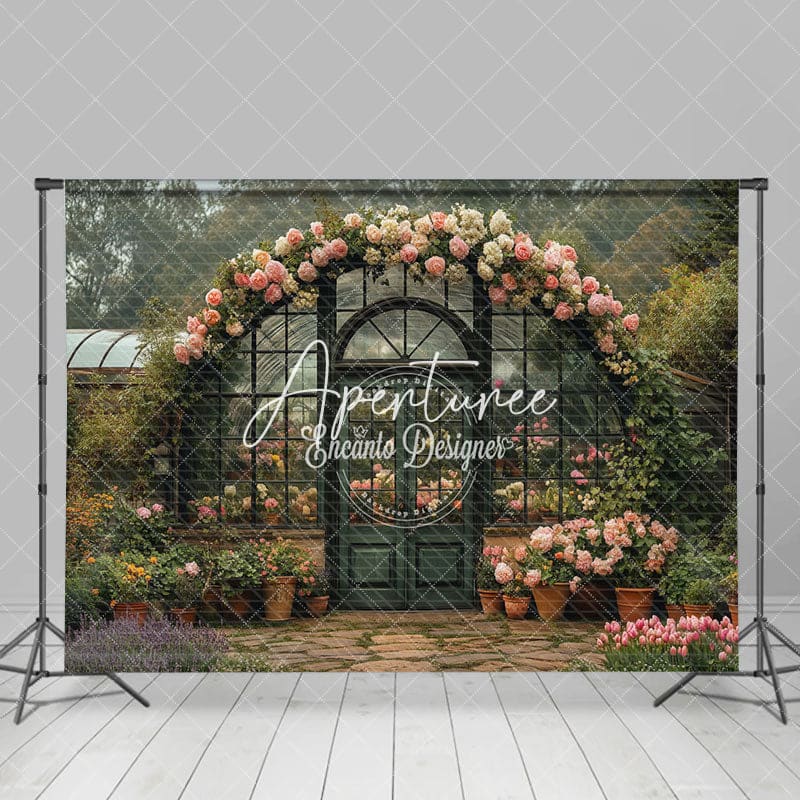 Aperturee - Aperturee Flower Shed Arch Door Greeny Spring Photo Backdrop