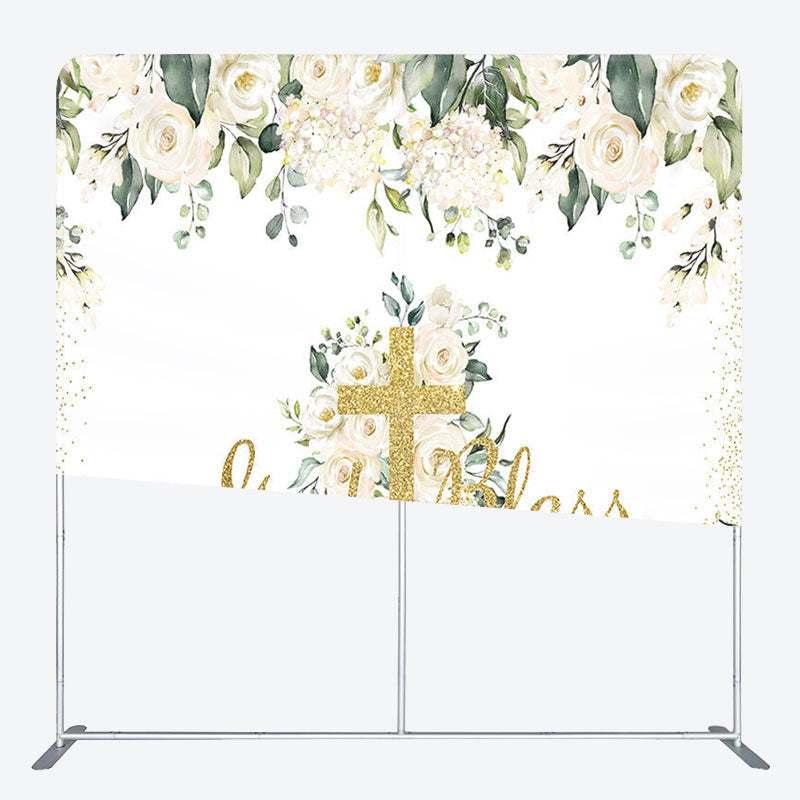 Aperturee - Aperturee Flowers God Bless Fabric Backdrop Cover for Birthday