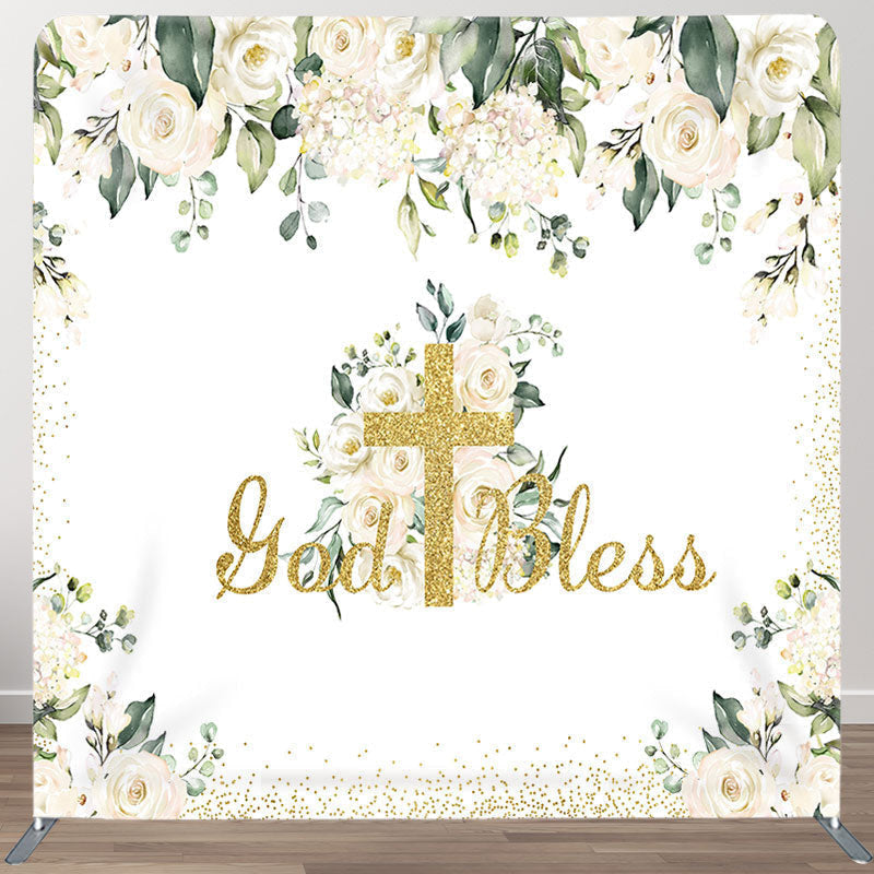 Aperturee - Aperturee Flowers God Bless Fabric Backdrop Cover for Birthday