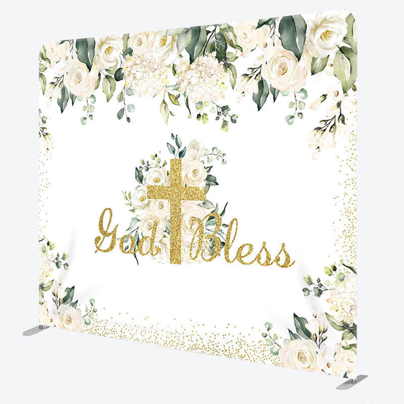 Aperturee - Aperturee Flowers God Bless Fabric Backdrop Cover for Birthday