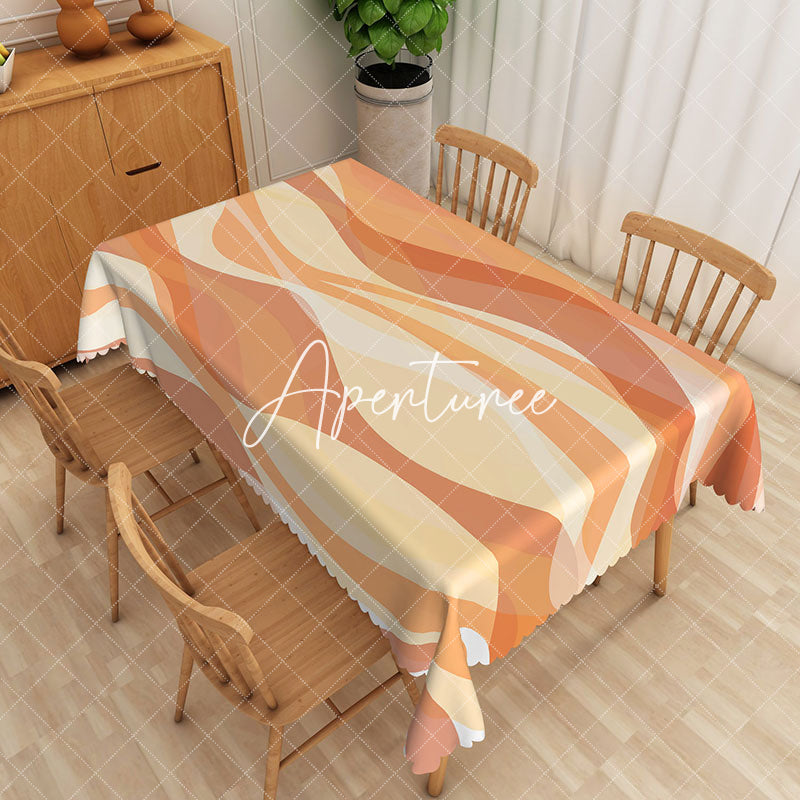 Aperturee - Aperturee Fluid Orange White Gradient Wave Rectangle Tablecloth