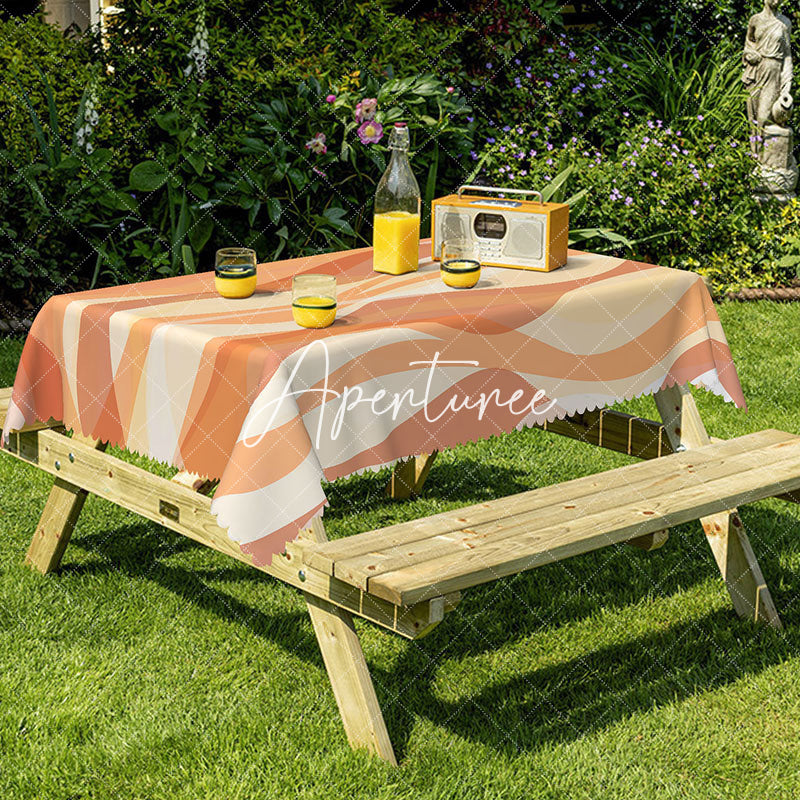 Aperturee - Aperturee Fluid Orange White Gradient Wave Rectangle Tablecloth