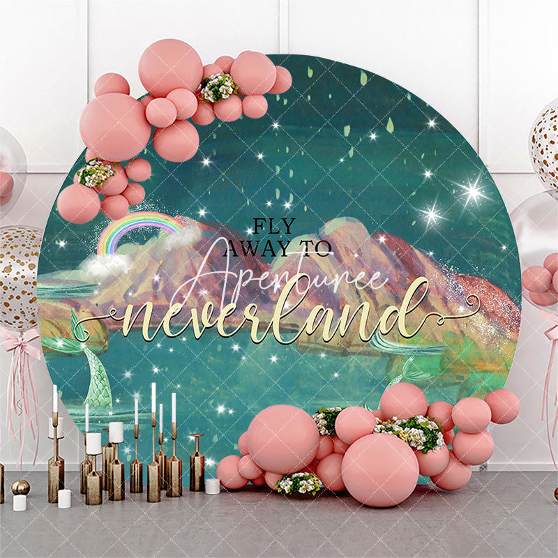 Aperturee - Aperturee Fly Away To Neverland Mermaid Round Birthday Backdrop